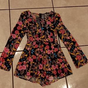 Floral Black Long-Sleeve Romper Dress - Pink & Yellow Floral